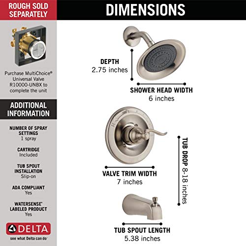 Delta Faucet Windemere SingleFunction Tub and Shower Trim Kit with SingleSpray Shower Head