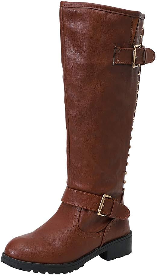 Womens Ladies Shoes Rivet Roman Riding Knee High Cowboy Boots Martin Long Boots
