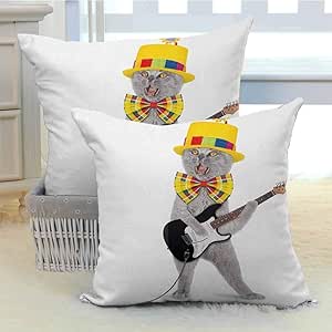 Funda de almohada para gato, cuadrada, hipster, músico y gatito, para