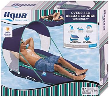 Inflatable aqua lounge pool float with valve and carry handles.