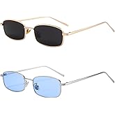 Dollger Retro Rectangle Sunglasses for Women Men Square Narrow Hip Hop Small Frame Sun Glasses