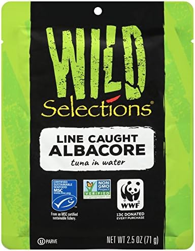 WILD SELECTIONS Line Caught Albacore Tuna Pouch, 2.5 Ounce Pouches (Pack of 12), Tuna Fish, High Protein Snacks, Alternative to Canned Tuna, Great for Tuna Salad, Gluten Free Foods Grocery, Keto Food