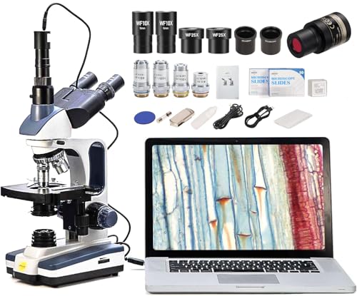 SWIFT SW350T Trinocular Compound Microscope, 40X-2500X Magnification, Siedentopf Head, Search Level, Two-Layer Mechanical Scene, 1.3MP Camera and Software, Windows and Windows Compatible