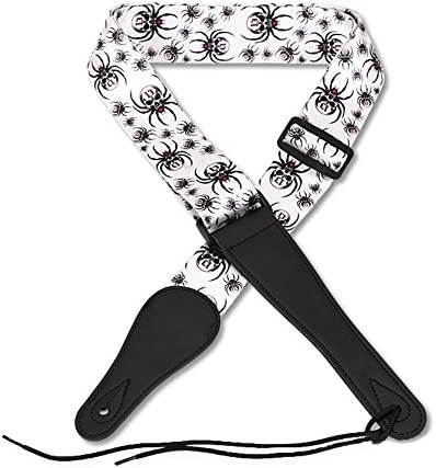 EaseIcon Adjustable Wide White Spider &amp; Skeleton Skull Print Guitar Strap Belt [Soft,Thick] For Electric Acoustic Guitar Bass