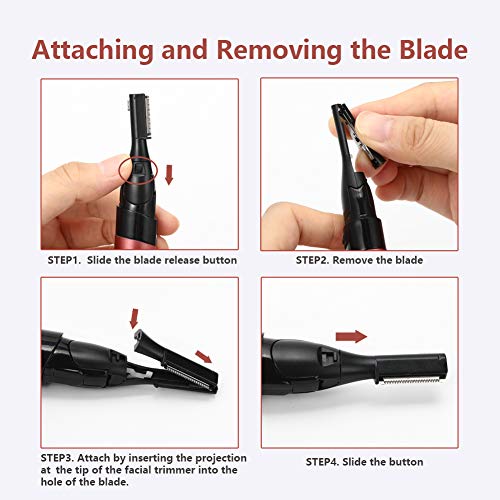 Women Eyebrow Precision Trimmer - Liberex Lady Facial Peach Fuzz Shaver Electric Razor Remover Kit for Brows Face Body, Painless Instant Hair Removal, Battery Operated