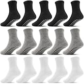 DECOVICI Toddler Grip Socks 15 Pairs, Non Slip Baby Socks with Grippers for Boys Girls Crew Anti Skid Kids Sock 0-7 Years
