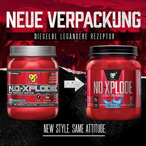 [- BSN N.O.-Xplode Pre Workout Pulver (Energy Booster mit Kreatin, Arginin, Beta Alanin, Koffein, V