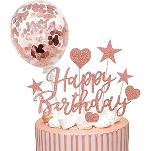 Humairc Roségoudkleurige Caketoppers, Happy Birthday Caketoppers Sprankelende Roségoudkleurige Ballonnen Meisjes Dames…