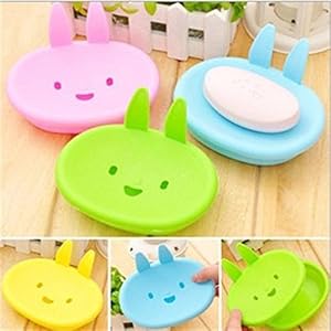 Pindia 4 Pcs Cute Cartoon Rabbit Plastic Soap Box Case