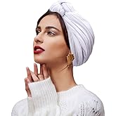 Women Turban Hat African Turban Head Wrap Stretch Head Scarf Flower Knot Pre-Tied Bonnet Beanie Cap Headwear Sleep Chemo Hat