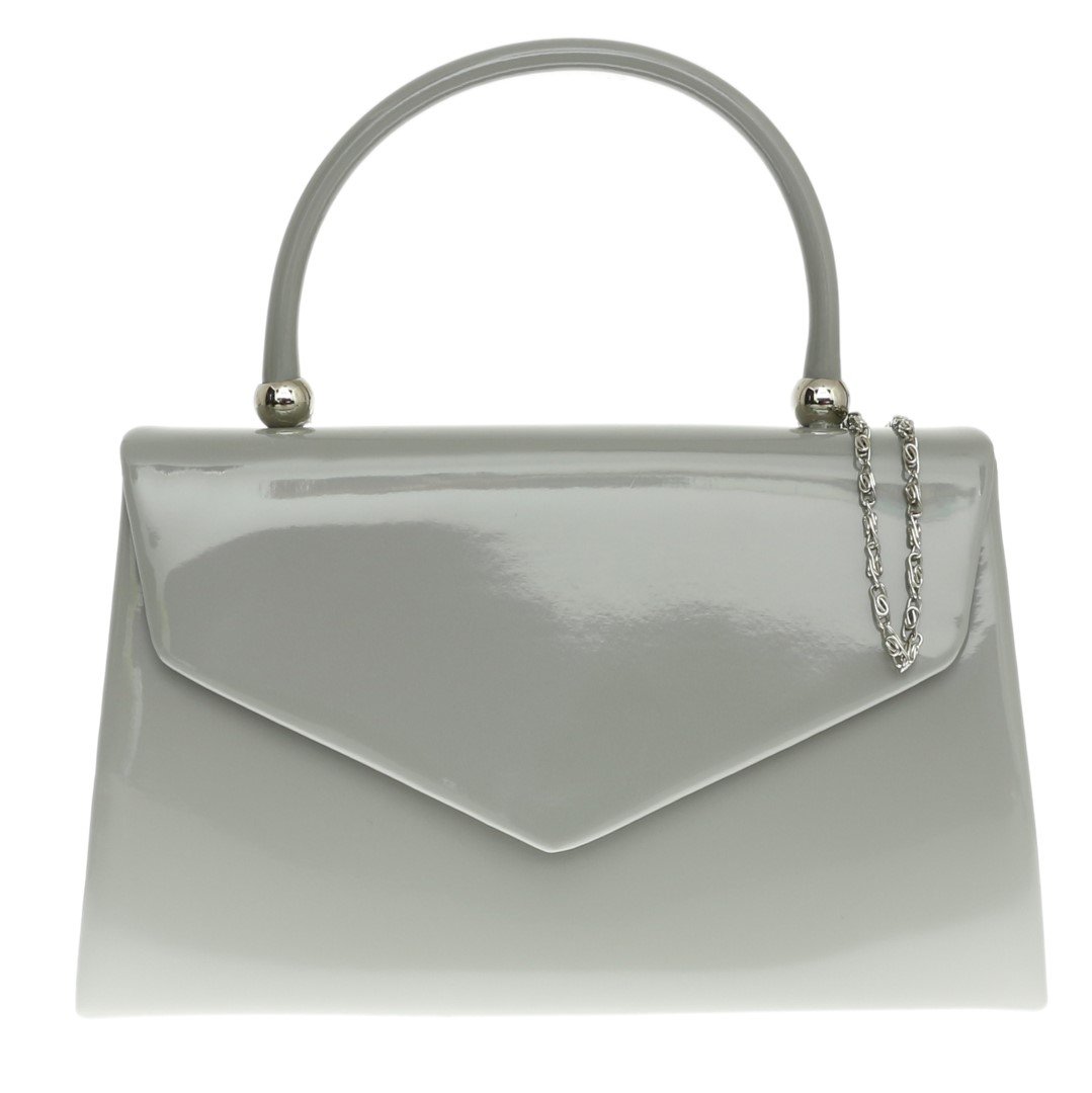 Girly Handbags Women's Patent Clutch Bag Elegant Small Hard Case Evening Handbag for Weddings, Parties, and Events Medium Grey