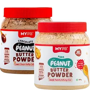 MYPB Peanut Butter Powder makes 850g Spread | 230g Pure, 230g Chocolate PBP combo | upto 54g Proteins | 100% Peanuts without Fatty Oils | No Preservative | Pack of 2 |Shake Bake| Kids, Gym, Diet