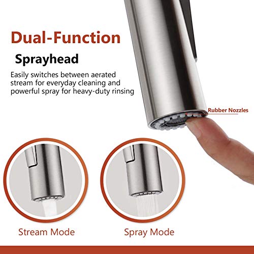 Besfelos Kitchen Faucet with Pull Down Sprayer, Single Handle Commercial Pull Out Sink Faucet, Single Handle Stainless Steel Kitchen Sink Faucets with Single Hole Deck Plate, Brushed Nickel
