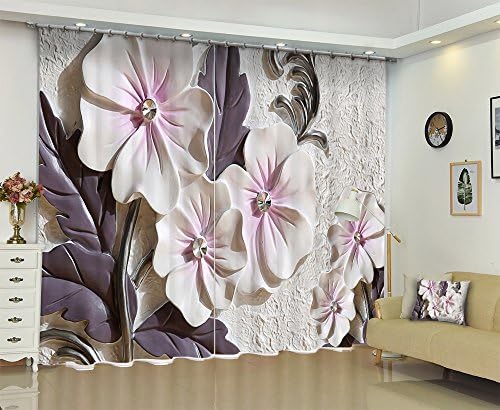 Newrara 3D Artificial Elegant Beige Flowers Printed 2 Panels Blackout Window Curtain For Living Room/Bedroom,Free Hook Included (Beige, 80W84"L)