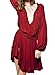 R.Vivimos Women Spring Long Sleeve Deep V Neck Short Dresses XLarge Dark Red