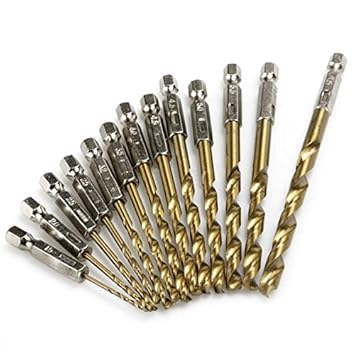 Generic KSOL 13pcs High Speed Steel Titanium Coated Drill Bit Set Hex Shank 1.5-6.5mm Wood Plastic Tool Set