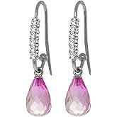 Galaxy Gold GG 14k Solid Gold Fish Hook Earrings with Diamonds and Pink Topaz