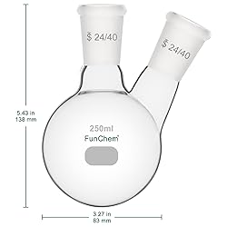FunChem Glass Round Bottom Flask 24/40, 2 Neck