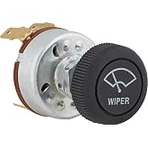 Universal 3-Position Windshield Wiper Switch for Single Motor | Off, Park, Low, High Settings, 7/16 In Mount Hole, 4 Blade Terminals for Wiring, Compact Design for Dash Installation