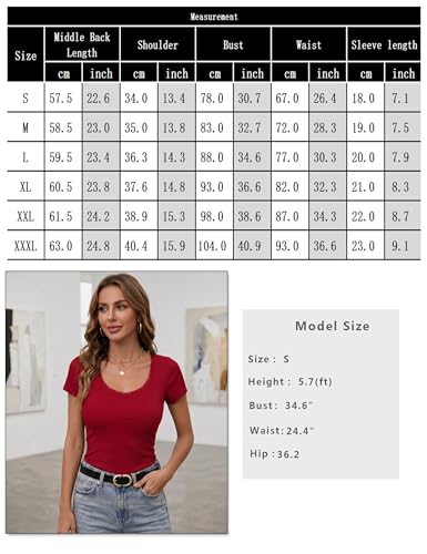 Short Sleeve T-Shirt Women Summer Square Neck T Shirt Knit Ribbed Fitted Top Elegant Cotton Elegant Solid Lightweight Casual