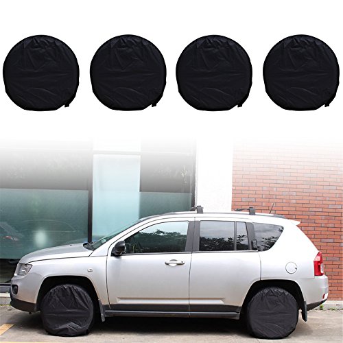 NEVERLAND Set of 4 Tire Covers,Denim Oxford Cloth Sun RV Trailer Tire Protectors, Fit 27" to 29" Truck Camper Van Auto Car Tires Diameter Black