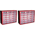Akro-Mils 24-Drawer Plastic Drawer Storage Cabinet for Garage Organization, Bead Organizer, Building Bricks Storage, Teacher Toolbox, Makeup Organizer, 20-Inch W x 6-Inch D x 16-Inch H, 10124 Red