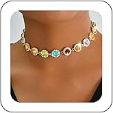 Fashey Rhinestone Necklace Colorful Crystal Choker Necklace Gold Choker Necklaces for Woman