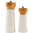 Salt and Pepper Grinders White Salt Shaker Wooden Pepper Salt Grinder Set Pepper Mill - Stainless Ceramic Refillable for Sea 