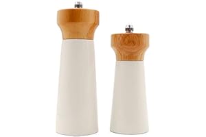 Salt and Pepper Grinders White Salt Shaker Wooden Pepper Salt Grinder Set Pepper Mill - Stainless Ceramic Refillable for Sea Salt Black Pepper - 5" And 6" Christmas Gift Set By Tessïe & Jessïe