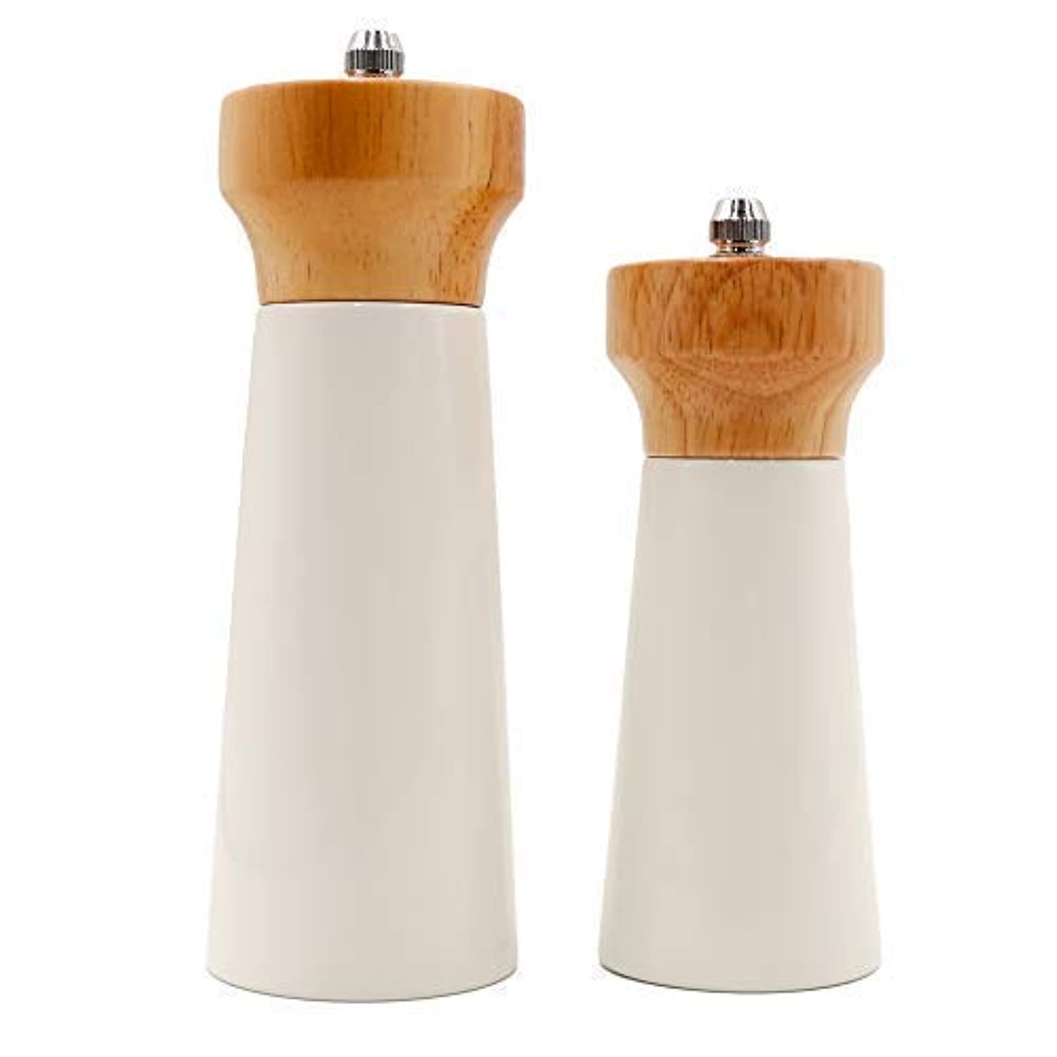 White Salt and Pepper Shakers Wooden Pepper Salt Grinder Set Pepper Mill Salt Pepper Shakers - Refillable Stylish for Sea Salt Black Pepper - 5" and 6" Mills Lighthouse by Tessie & Jessie