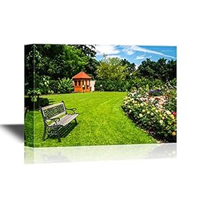 Forest Beautiful Garden with Blooming Roses Brick Path...