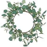 Nnty Gluck Artificial Green Leaf Eucalyptus Wreath for Festival Celebration Front Door Wall Hanging Window Wedding Fireplace Laurel Home Decor