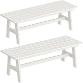 LOENIY HDPE Outdoor Bench Set of 2, 2 Person Aesthetic Backless Garden Bench, Entryway Bench - Easy Assembly &amp; All Weather, for Porch, Park &amp; Patio, 660lbs Load Capacity (White)