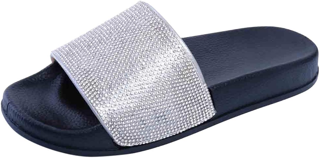 LSAltd Women Fashion Diamante Sparkly Sliders Colorful Diamond Slippers