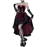 TSMNZMU Womens Gothic Velvet Corset Dress - Vintage Fairy Lolita Punk Grunge Long Goth Emo Alt Halter Dress
