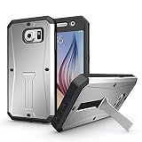 Galaxy S6 Case, Easytop 3 Layers Heavy Duty Armor Water Resistant Stand Case with Built-in HD Clear Screen Protector Shock Absorption Soft Rubber Bumper Defender Full Body Protective (Silver)