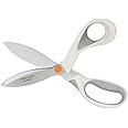 Fiskars SoftGrip PowerCut Fabric and Mixed Media Scissors - 8" Heavy Duty Scissors for Fabric, Cardboard, Cork, Decorative Metal and Foam Cutting with Serrated Blade Edge - White