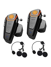 Qinaurora BT-S2 3,280.8 ft Auriculares Bluetooth Impermeable BT Casco de Moto Interfono Interfono Casco Walkie Talkie GPS Manos Libres Reproductor MP3 Radio FM para 2 o 3 Riders, Paquete con 2
