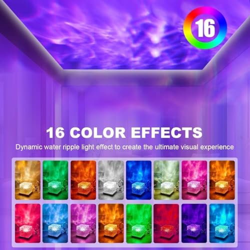 Ocean Wave Projector Light with Remote Control, 16 Colors USB Powered Underwater Night Light for Bedroom, Soothing Mood Lamp for Kids & Adults (Cube)