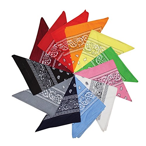 Colourful 12 Pack of Paisley Patterned Bandanas Neck Scarfs, Head Scarfs