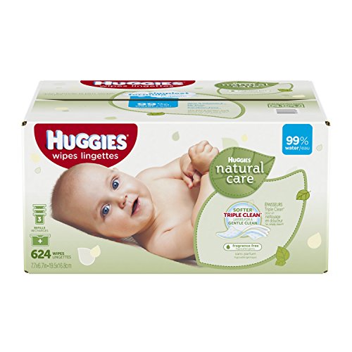 HUGGIES Natural Care Unscented Baby Wipes, Sensitive, 3 Refill Packs Plus Refillable Tub, 624
