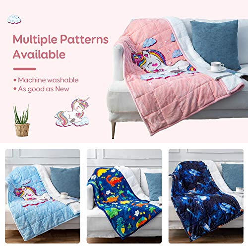 Sivio Kids Sherpa Fleece Weighted Blanket, 5lbs Pink Unicorn, Ultra Soft and Cozy Heavy Blanket, Great for Calming and Sleep, Fall and Winter Sherpa Flannel Weighted Blanket for Child, 36x48 Inch