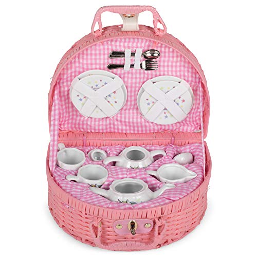 Delton Products Unicorn Porcelain Tea Set in Fabric Lined Basket New