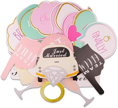 KEIYO Wedding Series Photo Booth Props - Pack of 22 PCS - DIY Card Stock with Hardwood Stick Photo Props for Party Fun Favor