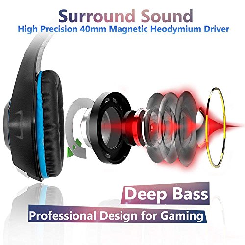 Gaming Headset,MMUSC Stereo Headphones for Laptop,Tablet,PS4, PC, Xbox One Controller, Noise Cancelling Over Ear Headset with Mic, LED Light, Bass Surround - Thumbnail 2