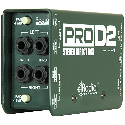 Radial ProD2 Passive 2 Channel Instrument Direct Box Passive Stereo DI with Isolation Transformer, 15dB Pad and Lift Switch with Senor Microphone Cable and Instrument Cable