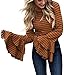 Yissang Women's Long Cascading Ruffle Sleeve T Shirt Tunic Tops Pullover Blouse Stripe Brown X-Large