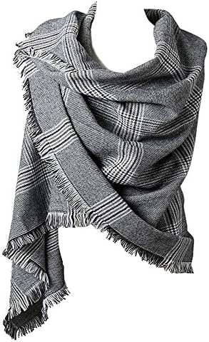 Women's Fashion Wool Plaid Blanket Scarf Big Scarves Warm Large wrap shawl(Black/White)