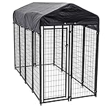 Heavy Duty Dog Cage - Lucky Dog Outdoor Pet Playpen - This Pet Cage is Perfect For Containing Small Dogs and Animals. Included is a Roof and Water-Resistant Cover (4'W x 8'L x 6'H)