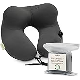 Coop Home Goods AirJustable Travel Neck Pillow, Inflatable, Adjustable Support for Neck & Chin, Compact Travel Pillow, Soft Memory Foam Comfort, Airplane Travel Essentials, Cooling & Washable Cover